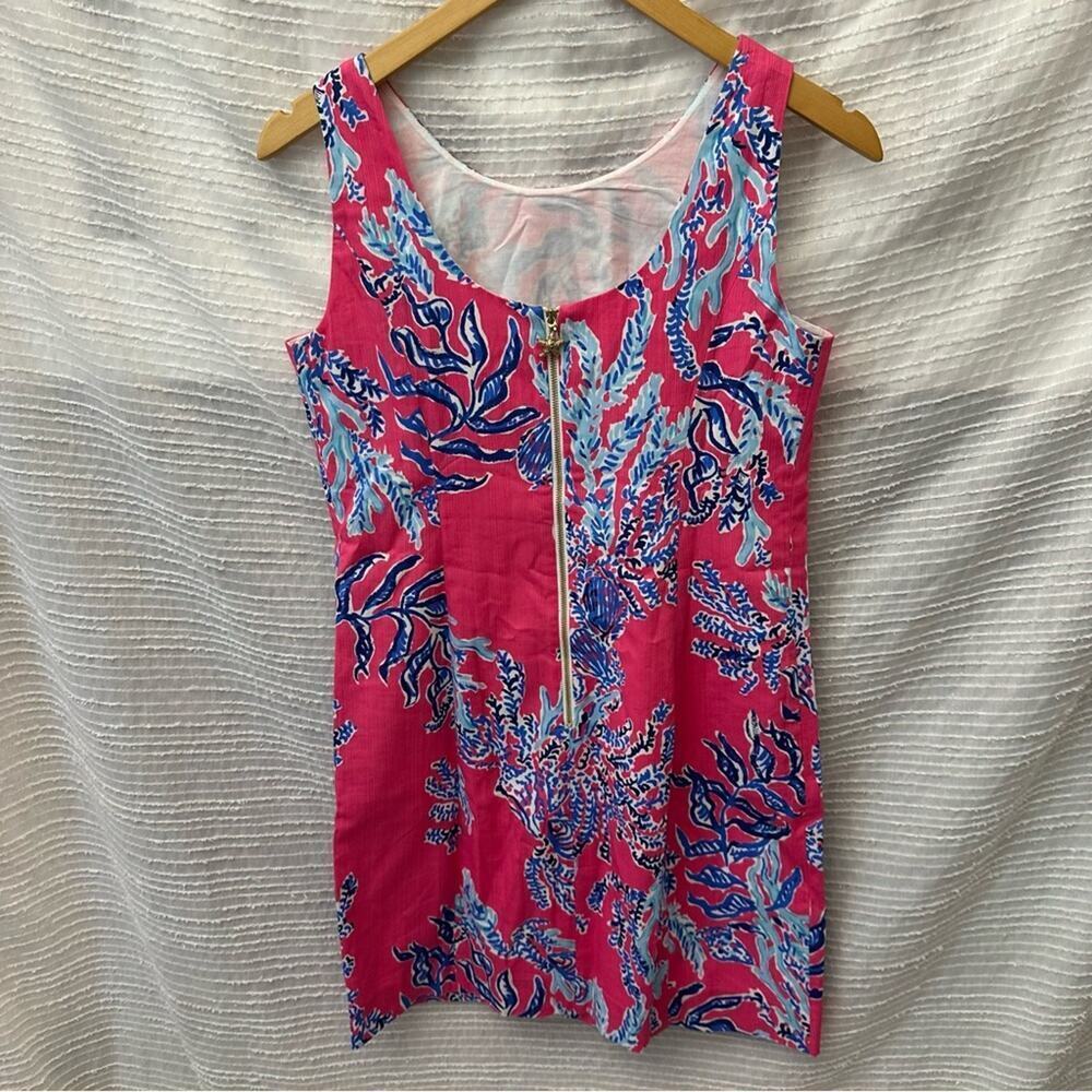 Lilly Pulitzer Shift Dress sz 2 Pink Blue Coral Dress Cathy Pink Samba Coral - Picture 3 of 7